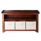 Verona Storage Bench with 3 Foldable Color Fabric Baskets - Walnut - Winsome