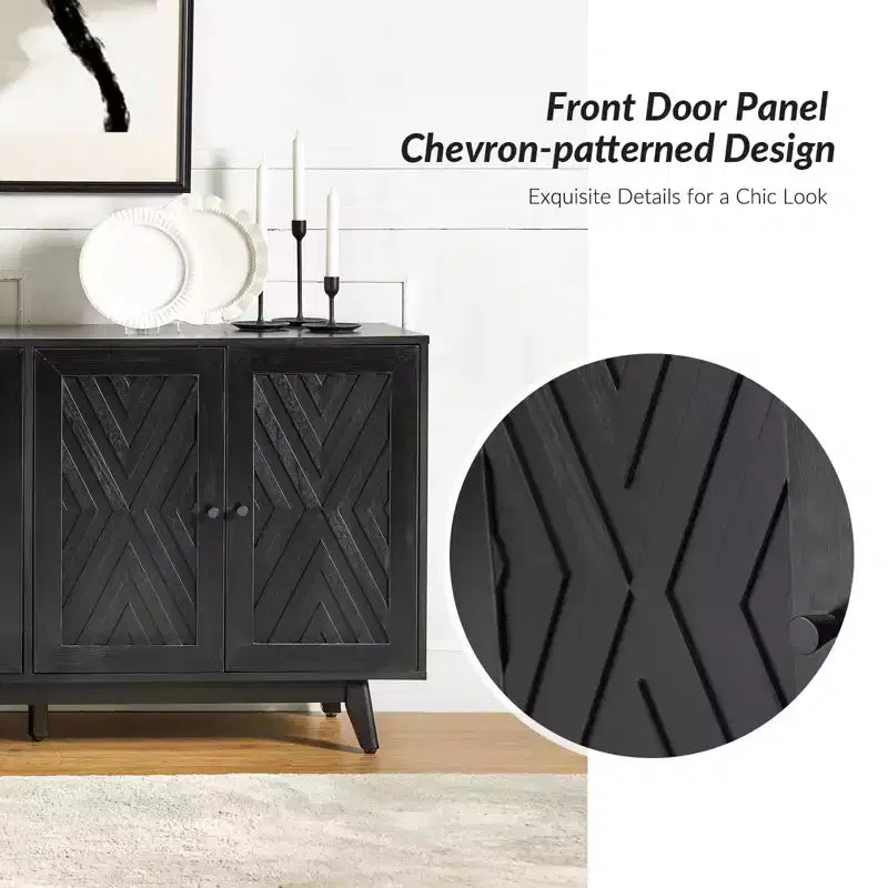 Adolf Credenza con Motivo a Spina di Pesce in Stile Mid-century Larga 57 pollici con Ripiani Regolabili|HULALA HOME
