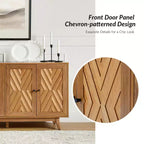 Adolf Credenza con Motivo a Spina di Pesce in Stile Mid-century Larga 57 pollici con Ripiani Regolabili|HULALA HOME