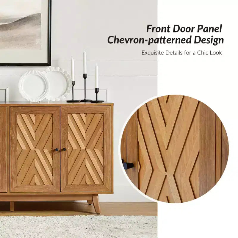 Adolf Credenza con Motivo a Spina di Pesce in Stile Mid-century Larga 57 pollici con Ripiani Regolabili|HULALA HOME