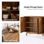 Adolf Credenza con Motivo a Spina di Pesce in Stile Mid-century Larga 57 pollici con Ripiani Regolabili|HULALA HOME