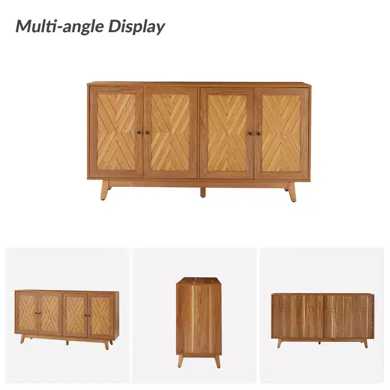 Adolf Credenza con Motivo a Spina di Pesce in Stile Mid-century Larga 57 pollici con Ripiani Regolabili|HULALA HOME