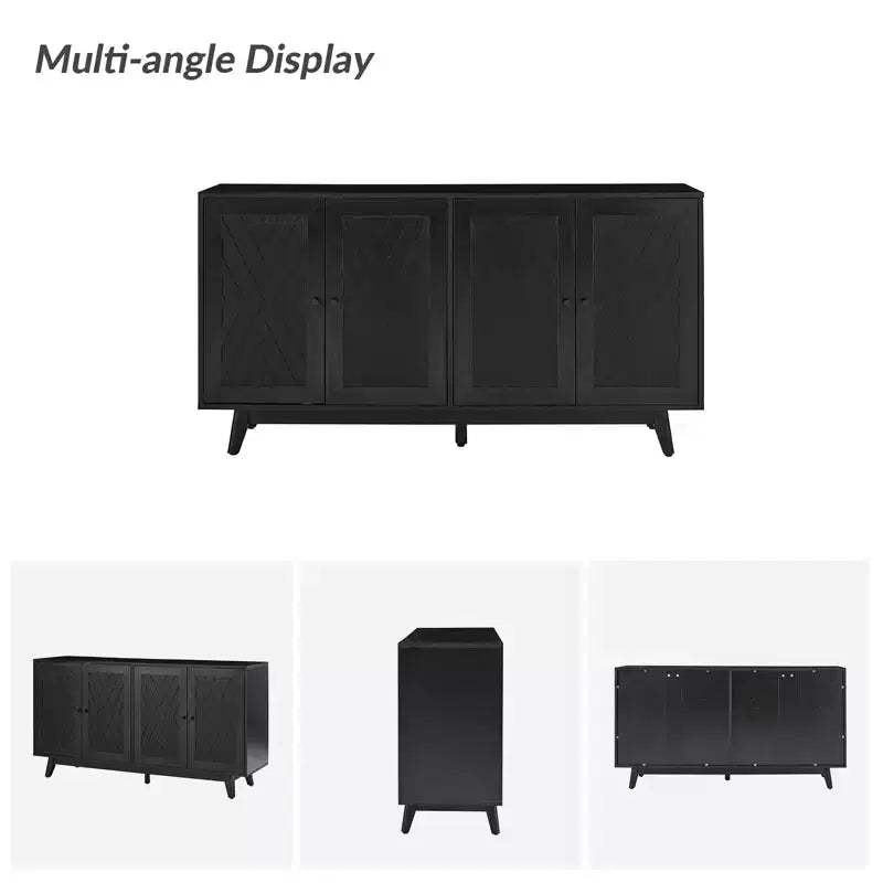 Adolf Credenza con Motivo a Spina di Pesce in Stile Mid-century Larga 57 pollici con Ripiani Regolabili|HULALA HOME