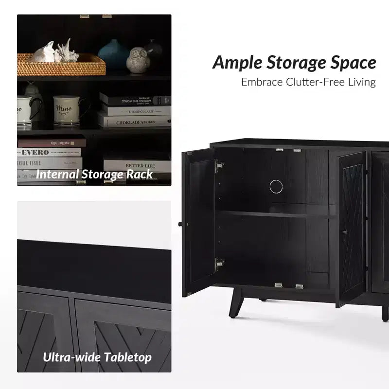 Adolf Credenza con Motivo a Spina di Pesce in Stile Mid-century Larga 57 pollici con Ripiani Regolabili|HULALA HOME