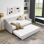 Twin/Full Size Daybed with Trundle, Upholstered Tufted Sofa Bed with Button and Waved Shape Arms - ModernLuxe