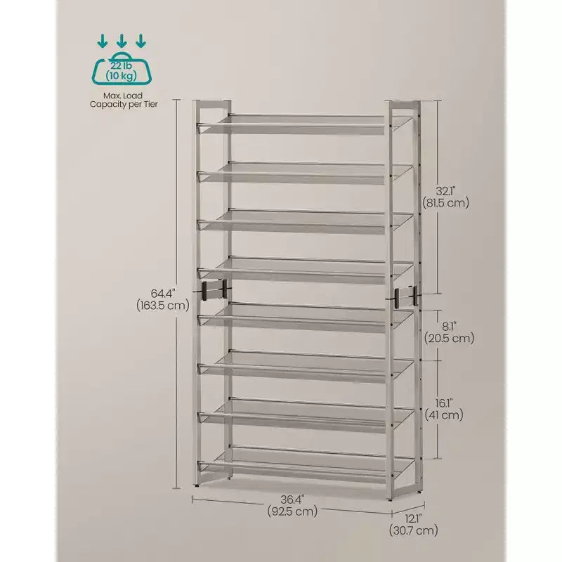8-Tier Metal Shoe Rack, Adjustable Shelves Hold 32-40 Pairs, Set of 2 Stackable Shoe Organizers