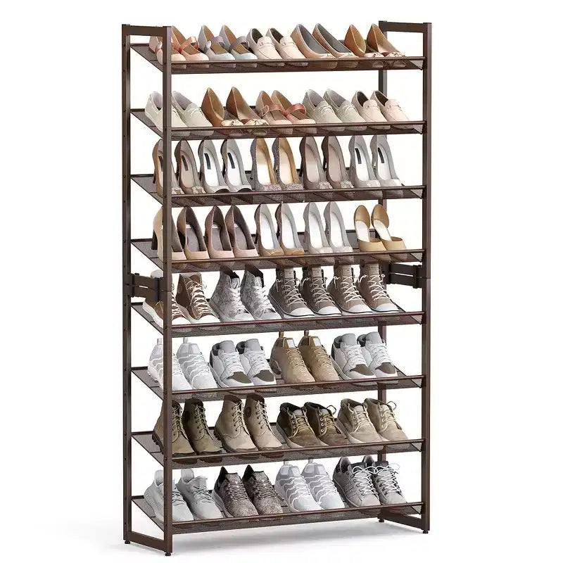 8-Tier Metal Shoe Rack, Adjustable Shelves Hold 32-40 Pairs, Set of 2 Stackable Shoe Organizers