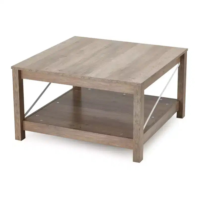 JOMEED 31.5 Inch Square Coffee Table with Bottom Storage Shelf, Modern Farmhouse Style Living Room Office Accent Table Furniture, Beige