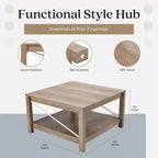 JOMEED Tavolino da caffè quadrato da 80 cm con ripiano inferiore, mobile d'accento per soggiorno e ufficio in stile moderno farmhouse, Beige
