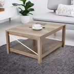 JOMEED Tavolino da caffè quadrato da 80 cm con ripiano inferiore, mobile d'accento per soggiorno e ufficio in stile moderno farmhouse, Beige