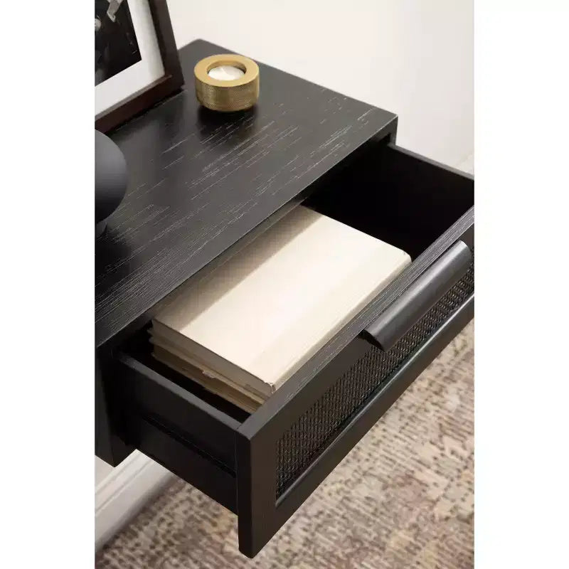 Kate and Laurel Ori Floating Side Table Rattan, 18x13x6, Black