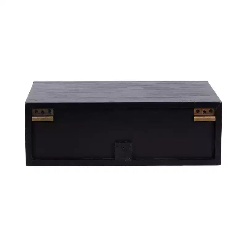Kate and Laurel Ori Floating Side Table Rattan, 18x13x6, Black