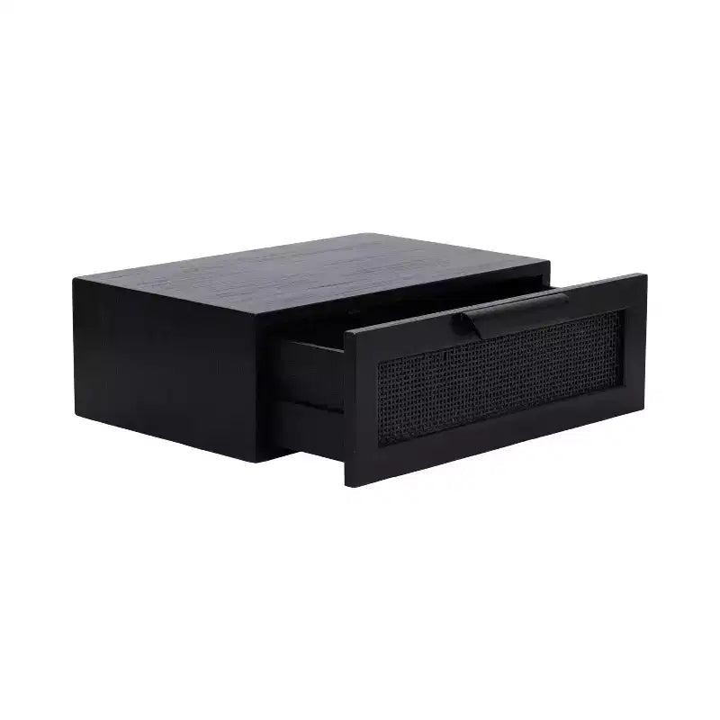 Kate and Laurel Ori Floating Side Table Rattan, 18x13x6, Black