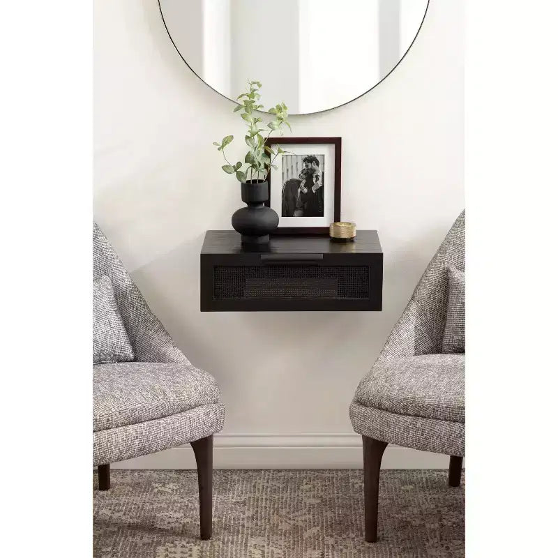 Kate and Laurel Ori Floating Side Table Rattan, 18x13x6, Black