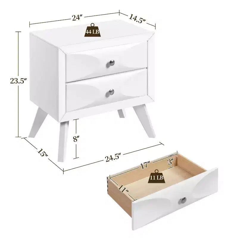 Yaheetech Modern Vintage 2-Drawer Nightstand End Table for Living Room
