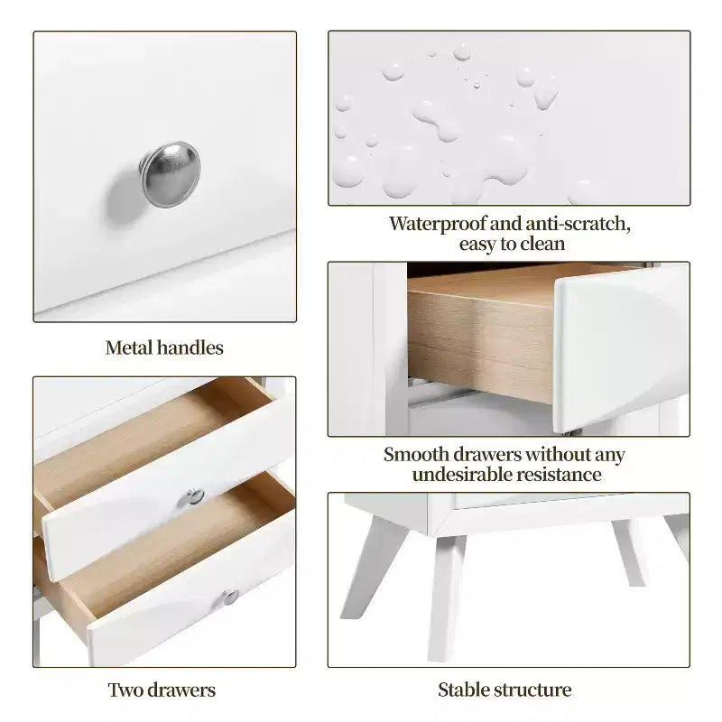 Yaheetech Modern Vintage 2-Drawer Nightstand End Table for Living Room