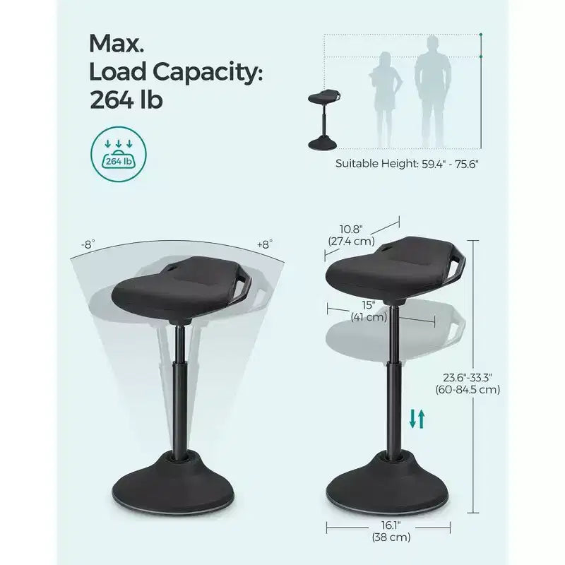 SONGMICS Standing Desk Chair, Adjustable Ergonomic Standing Stool,Swivel Sitting Balance Chair, Anti-Slip Bottom Pad