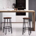 Lavish Home Set of 2 Counter-Height Bar Stools - Round Wood Barstools with Hairpin Legs
