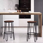 Lavish Home Set of 2 Counter-Height Bar Stools - Round Wood Barstools with Hairpin Legs