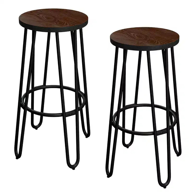 Lavish Home Set di 2 Sgabelli da Bar Altezza Bancone - Sgabelli da Bar Rotondi in Legno con Gambe a Forcina