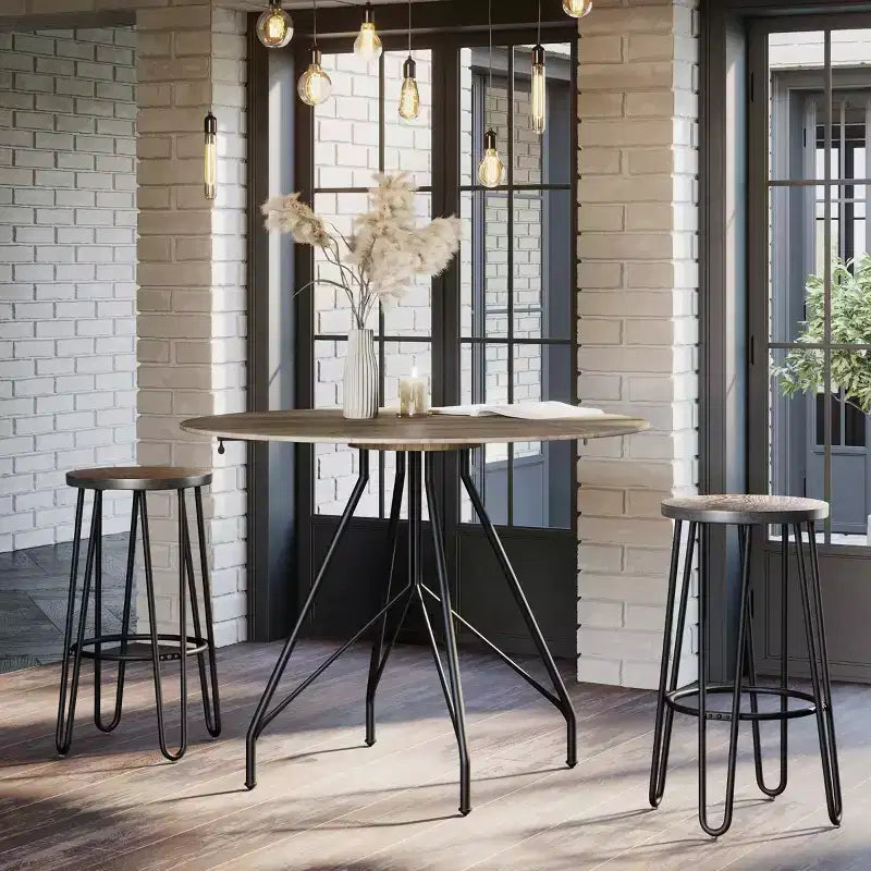 Lavish Home Set di 2 Sgabelli da Bar Altezza Bancone - Sgabelli da Bar Rotondi in Legno con Gambe a Forcina