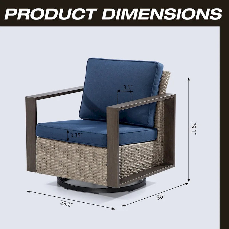 Cozywor 2-Piece Patio Wicker Outdoor Rocking Chair with Metal Frame and Cushions