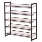 SONGMICS Shoe Rack, 5-Tier Stackable Shoe Storage Shelf, Metal Mesh, Flat or Angled Shoe Organizer Rack for 20 to 25 Pairs Bronze