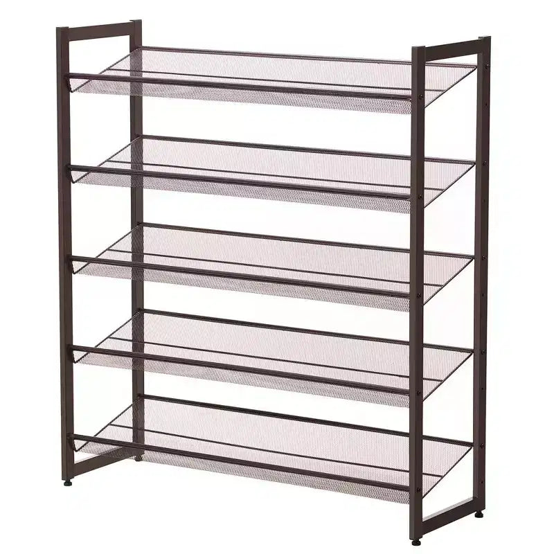 SONGMICS Shoe Rack, 5-Tier Stackable Shoe Storage Shelf, Metal Mesh, Flat or Angled Shoe Organizer Rack for 20 to 25 Pairs Bronze