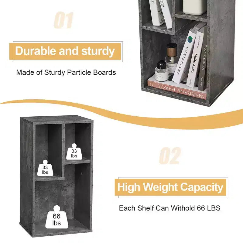VECELO 3 Shelf Bookcase, Wood Bookshelf and Bookshelves