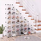 SONGMICS Shoe Rack - Space-Saving 28-Slot Plastic Shoe Storage Organizer Transparent