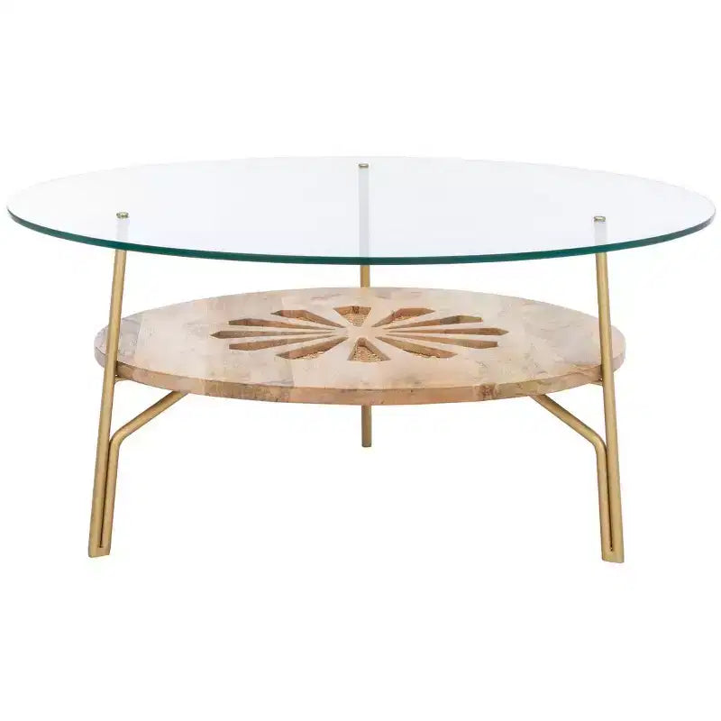 Flora Round Coffee Table - Natural/Brass - Safavieh