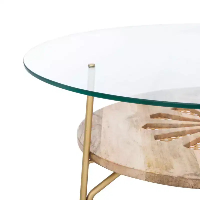 Flora Round Coffee Table - Natural/Brass - Safavieh