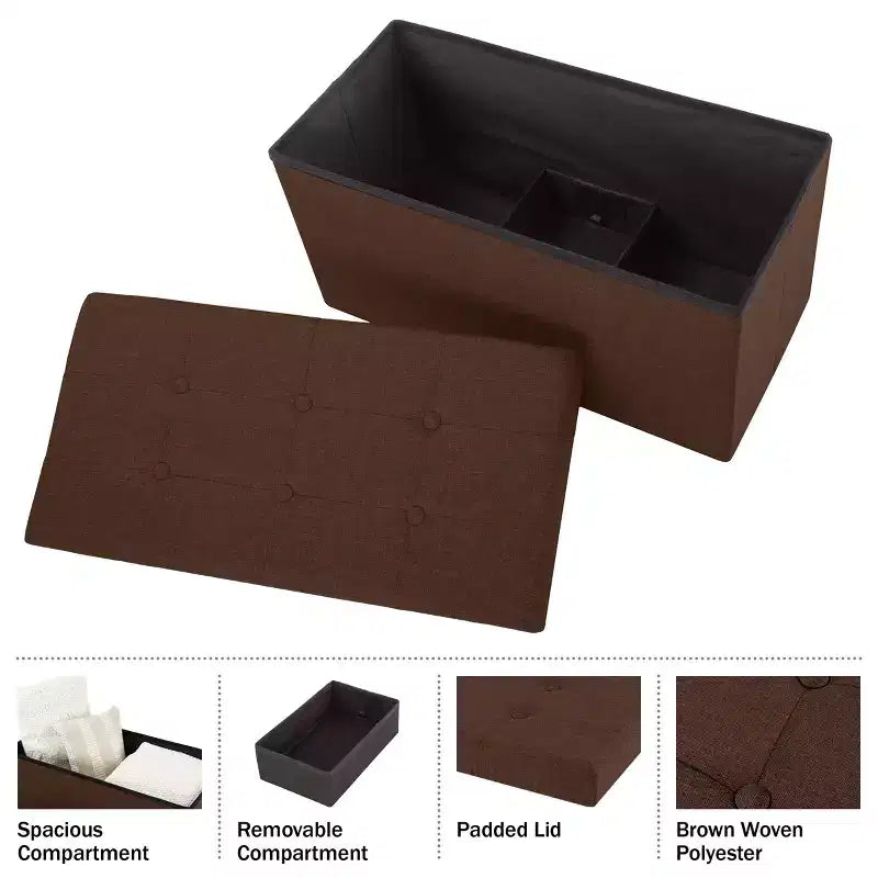 Hasting Home 30-Inch Folding Storage Ottoman with Removable Bin