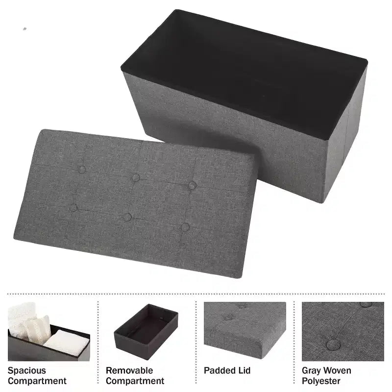 Hasting Home 30-Inch Folding Storage Ottoman with Removable Bin