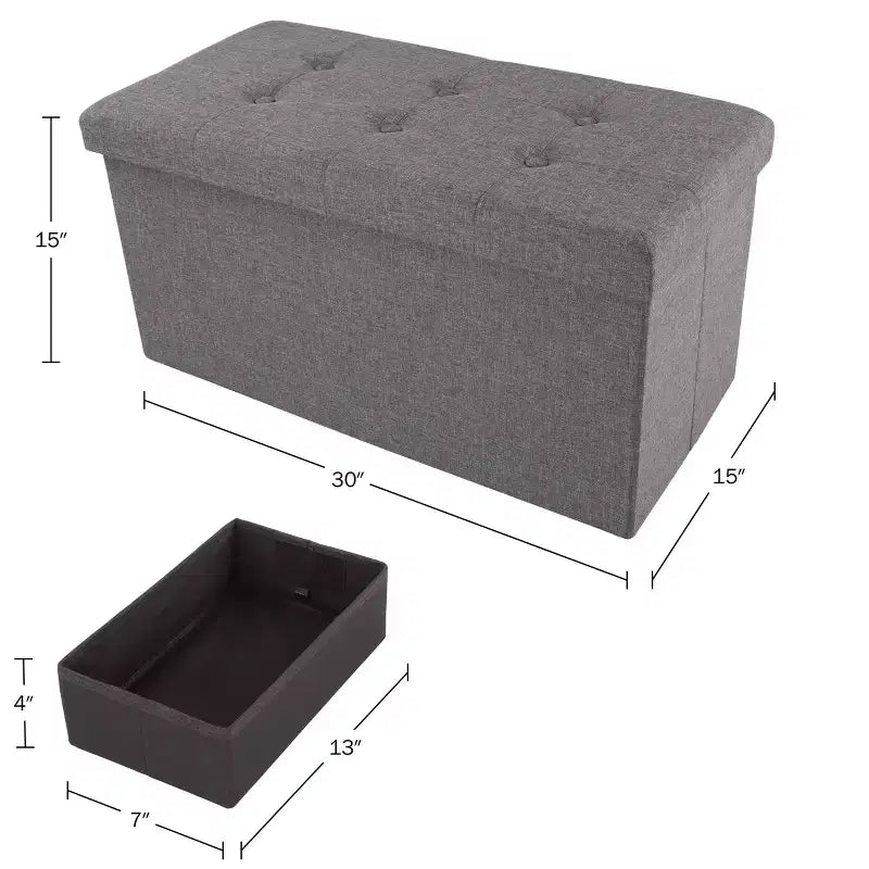 Hasting Home 30-Inch Folding Storage Ottoman with Removable Bin