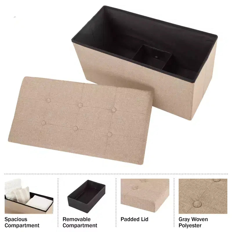 Hasting Home 30-Inch Folding Storage Ottoman with Removable Bin