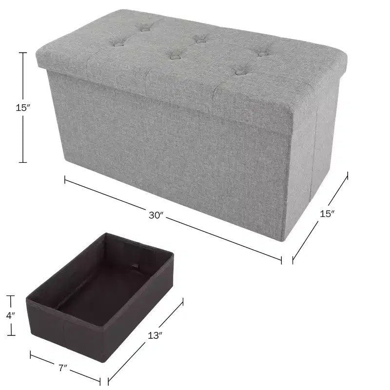 Hasting Home 30-Inch Folding Storage Ottoman with Removable Bin
