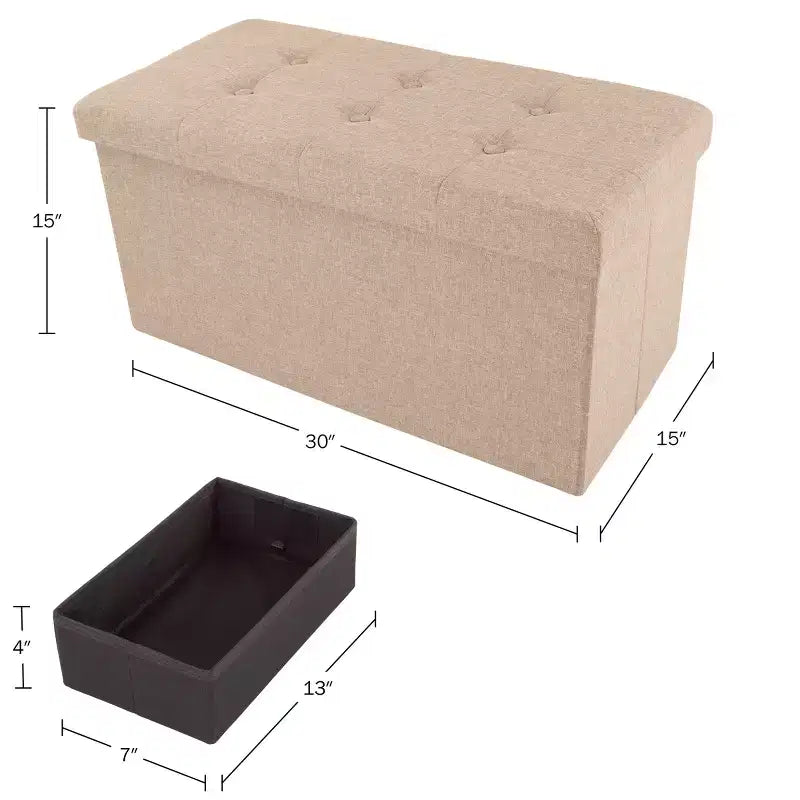 Hasting Home 30-Inch Folding Storage Ottoman with Removable Bin