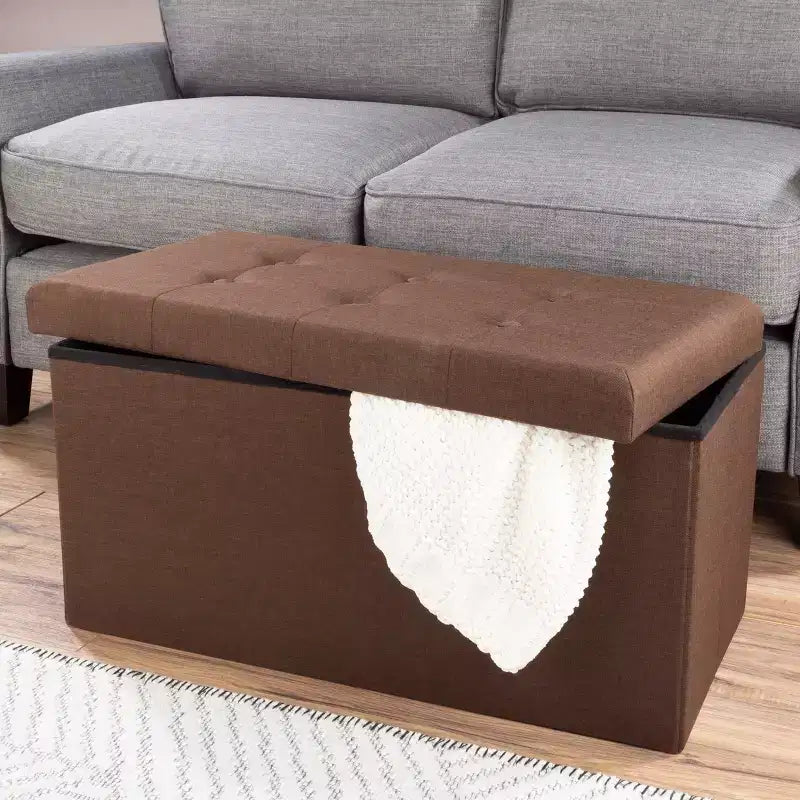 Hasting Home 30-Inch Folding Storage Ottoman with Removable Bin