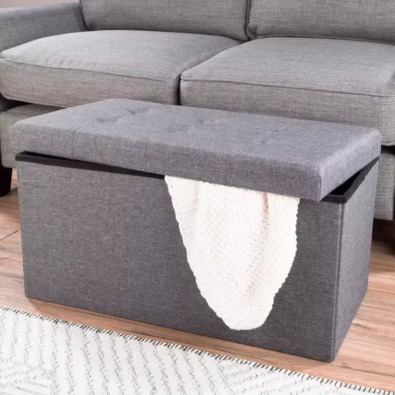 Hasting Home 30-Inch Folding Storage Ottoman with Removable Bin