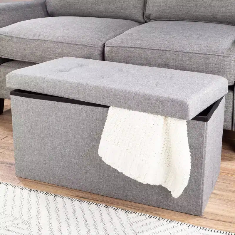 Hasting Home 30-Inch Folding Storage Ottoman with Removable Bin