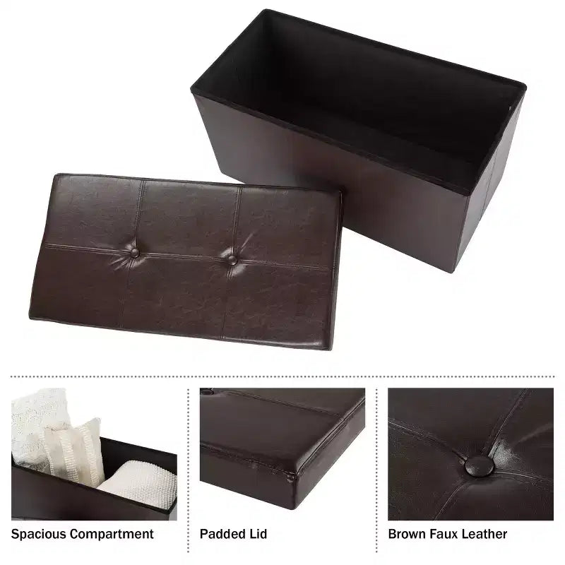 Hasting Home 30-Inch Faux Leather Folding Storage Ottoman