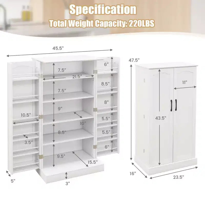Costway 47.5 kitchen Pantry Cabinet with Doors Adjustable Shelves Anti-toppling Devices