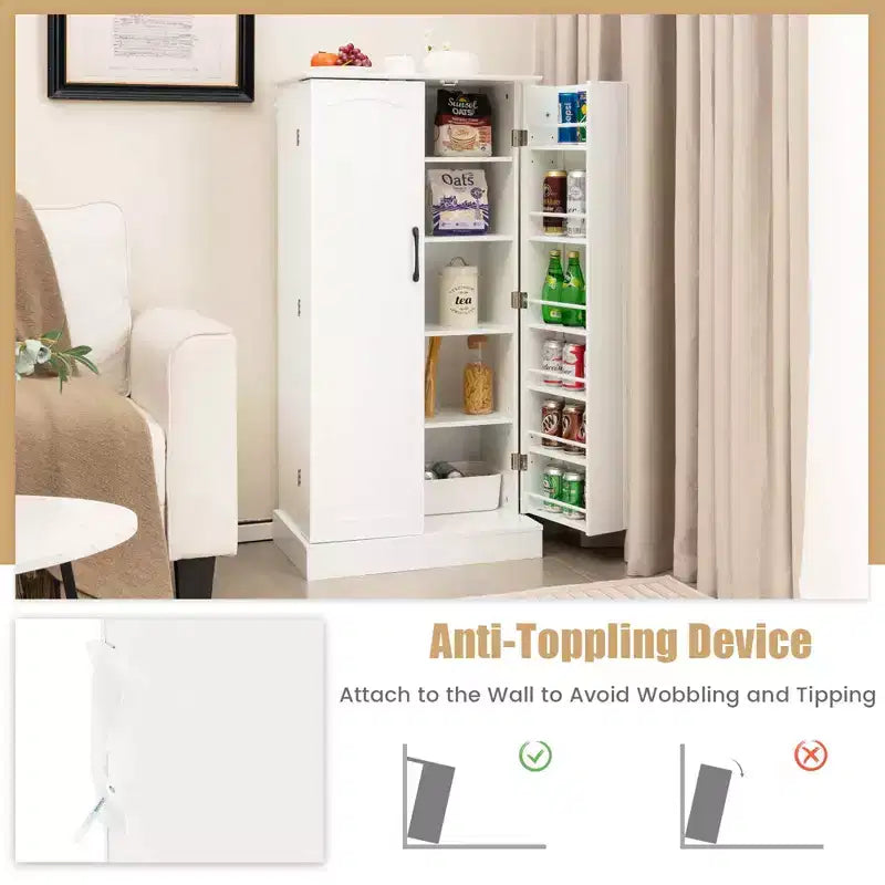 Costway 47.5 kitchen Pantry Cabinet with Doors Adjustable Shelves Anti-toppling Devices