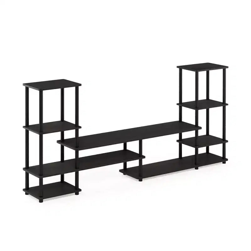 Furinno Multifunctional TV Stand for TV's up To 48 TV Console Entertainment Center Open Bookcase Shelves, Espresso/Black