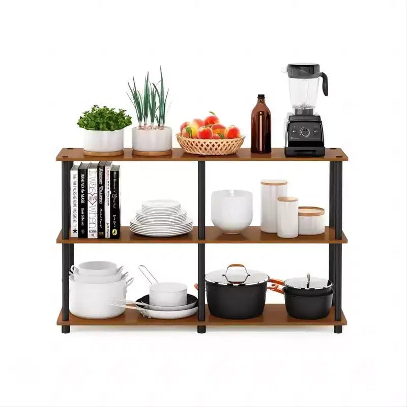 Furinno 3-Tier Double Size Open Bookcase Floor Standing Storage Shelves Display Rack,Light Cherry/Black
