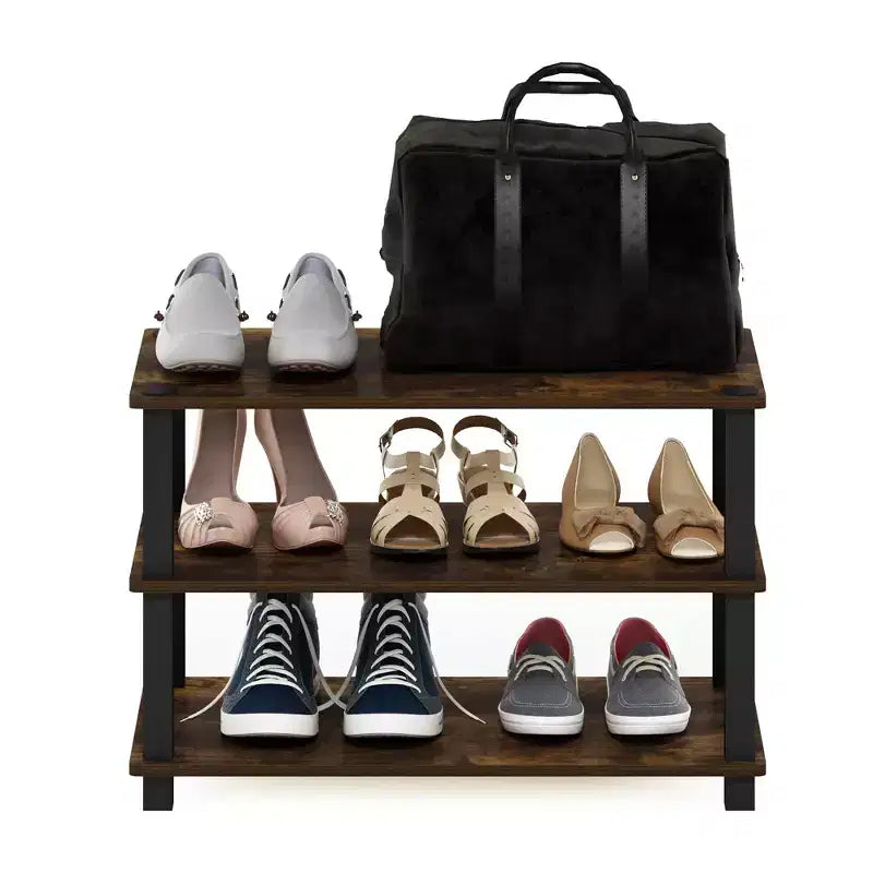 Furinno 3-Tier\4-Tier Shoe Rack Multifunction Tower Shelf Storage Organizer Stand for Bathroom&Living Room&Entryway,Amber Pine/Black