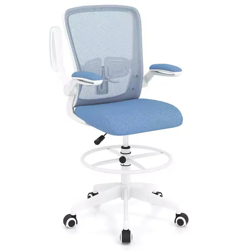 Costway Adjustable Swivel Drafting Chair with Flip-Up Armrests Adjustable Lumbar Support Black&White/Black
