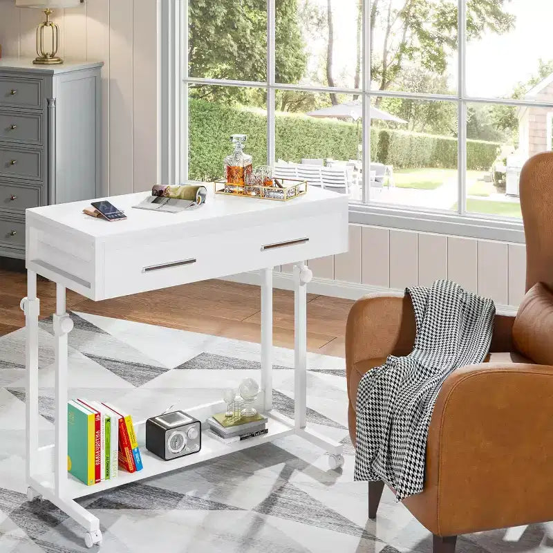 Scrivania portatile Lantine con cassetti, scrivania mobile per laptop con ruote, piccola scrivania in piedi per l'home office