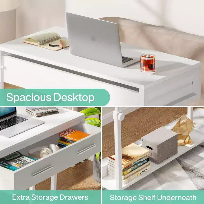 Scrivania portatile Lantine con cassetti, scrivania mobile per laptop con ruote, piccola scrivania in piedi per l'home office